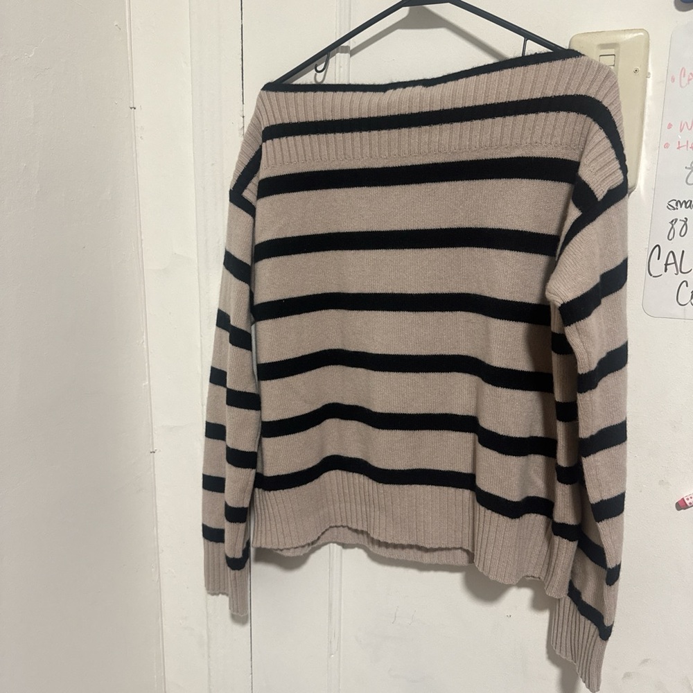NAADAM Luxe cashmere striped boatneck Black and Tan Sweater